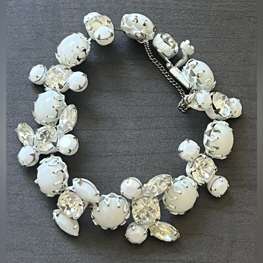 Vintage White Bracelet with Rhinestones and White Stones